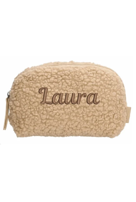 Teddy Toilettas/etui cream met geborduurde naam