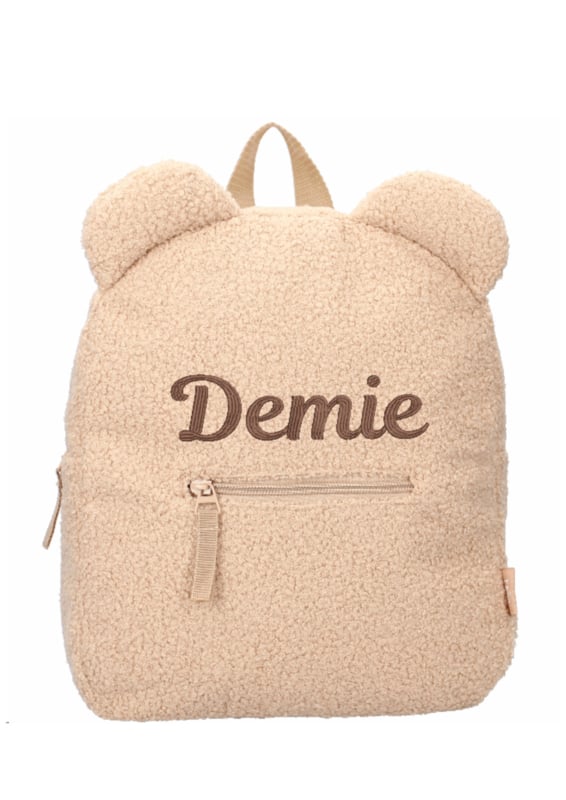 Beren rugtas teddy beige met geborduurde naam