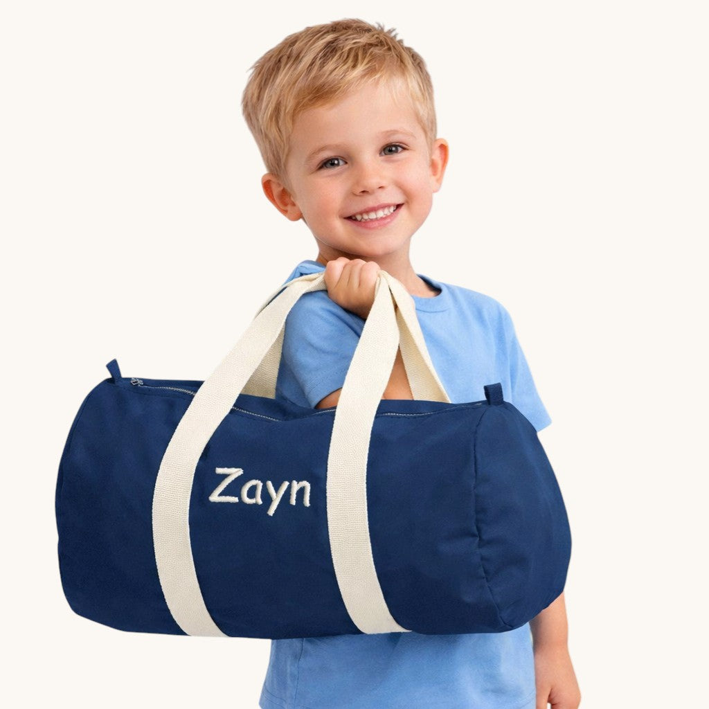 reistas/sporttas d, blauw met geborduurde naam