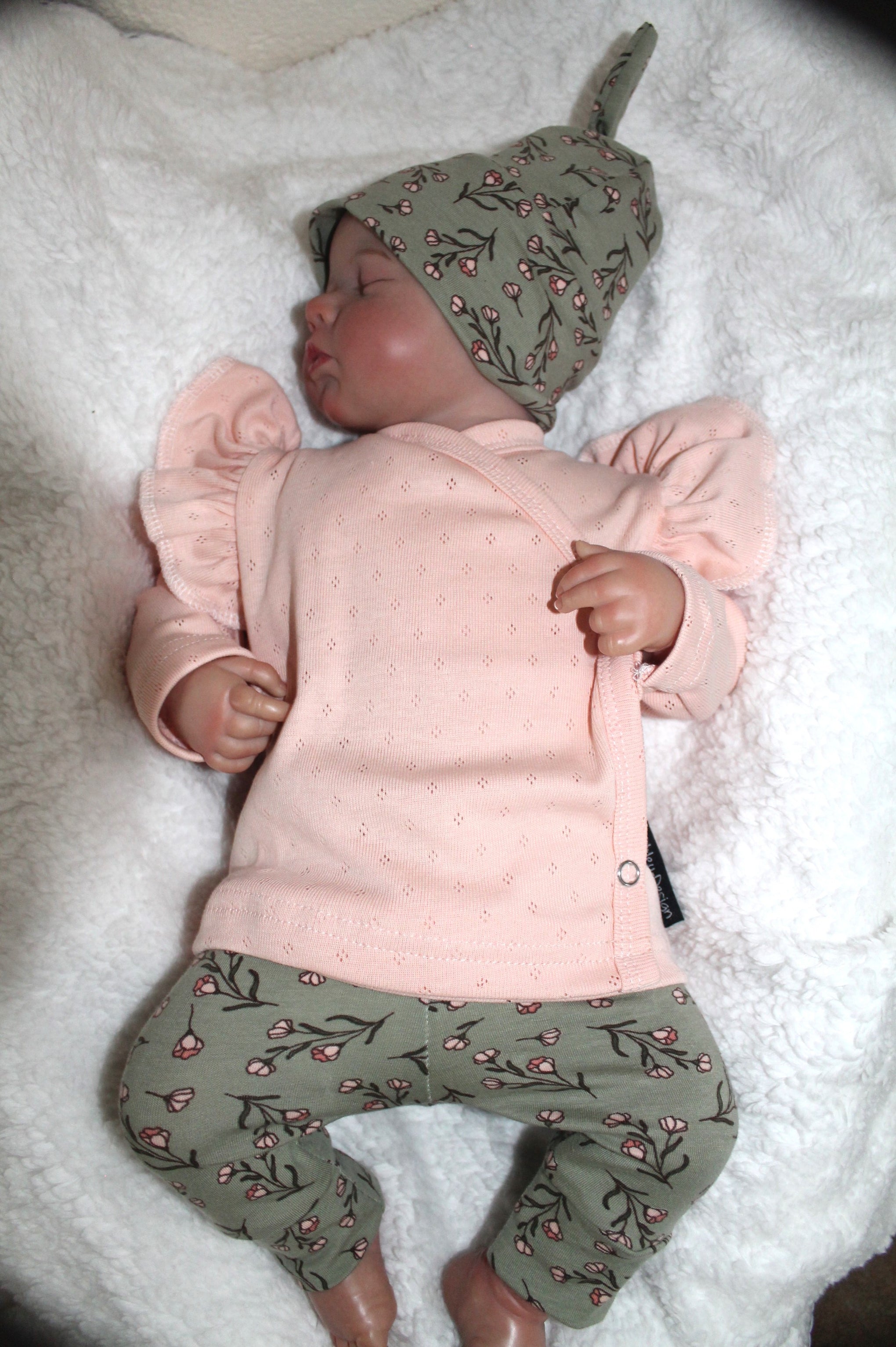 overslagshirt ruffle  pointelle zalm