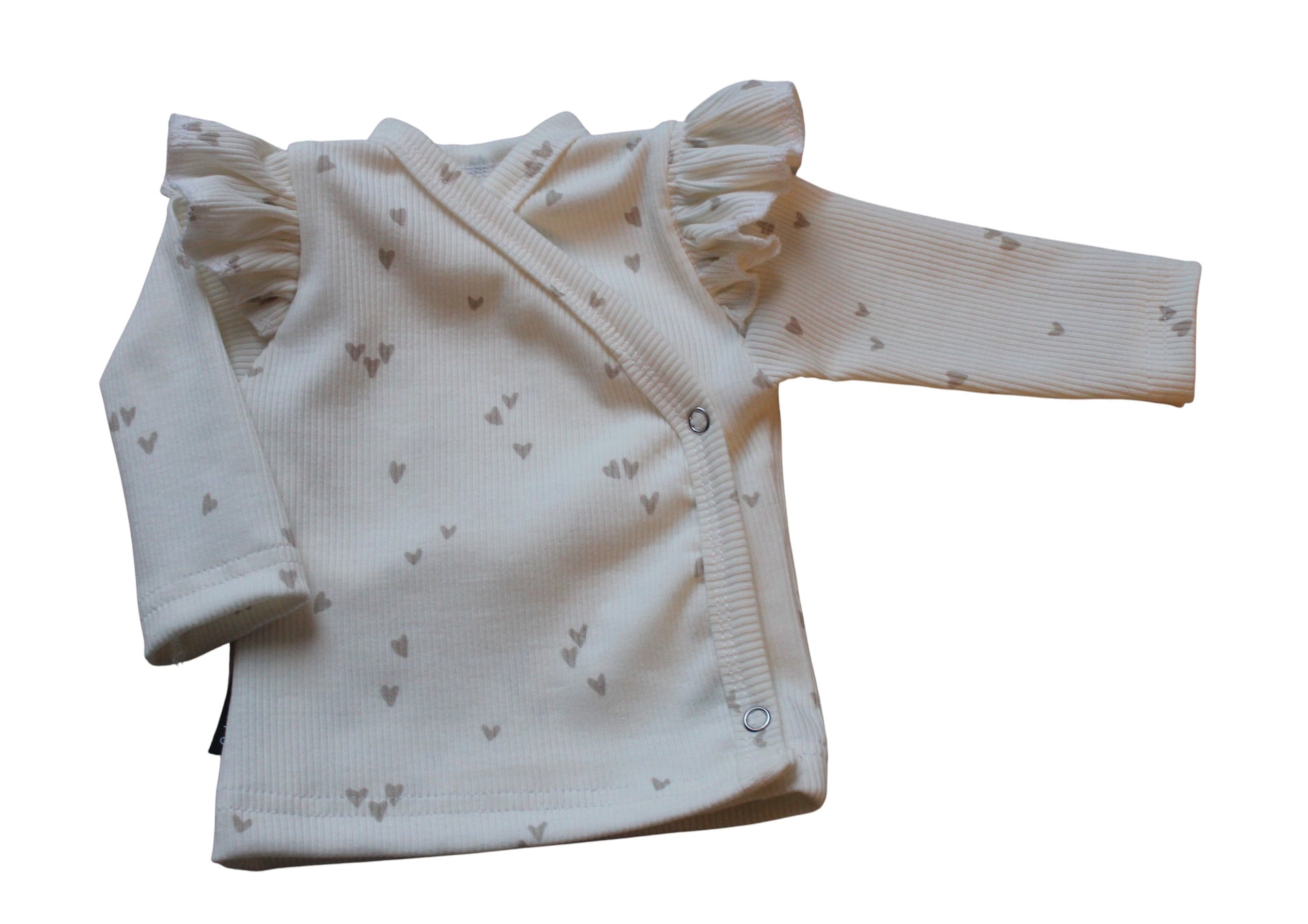 overslagshirt ruffle  hartjes beige