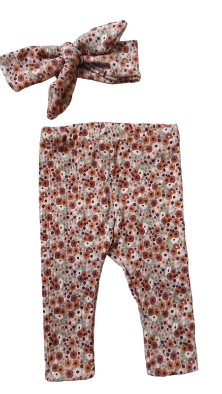Legging rib bloem bruin