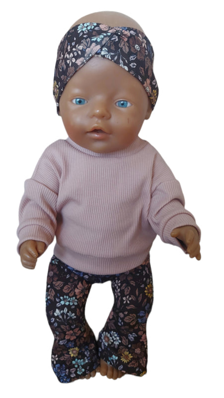 Setje bruin bloem flared babyborn