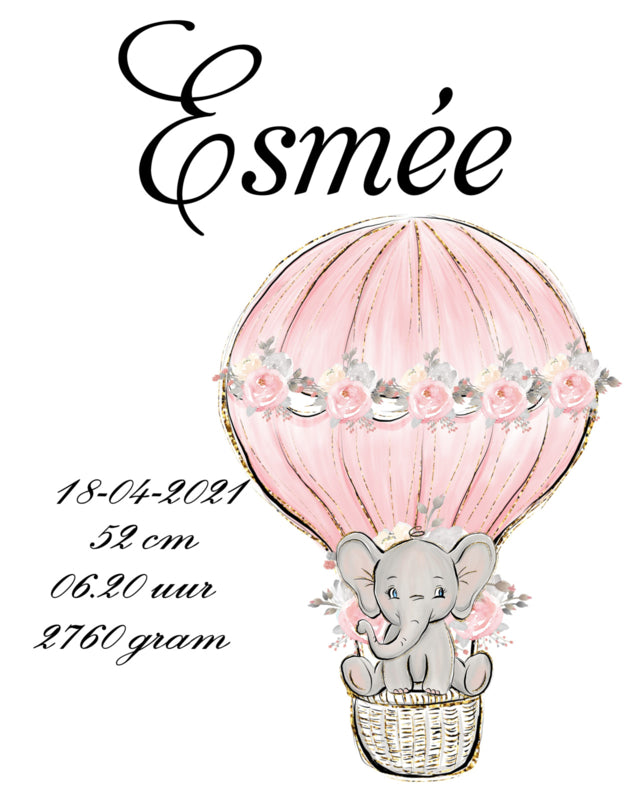 Geboorte tegel luchtballon rose