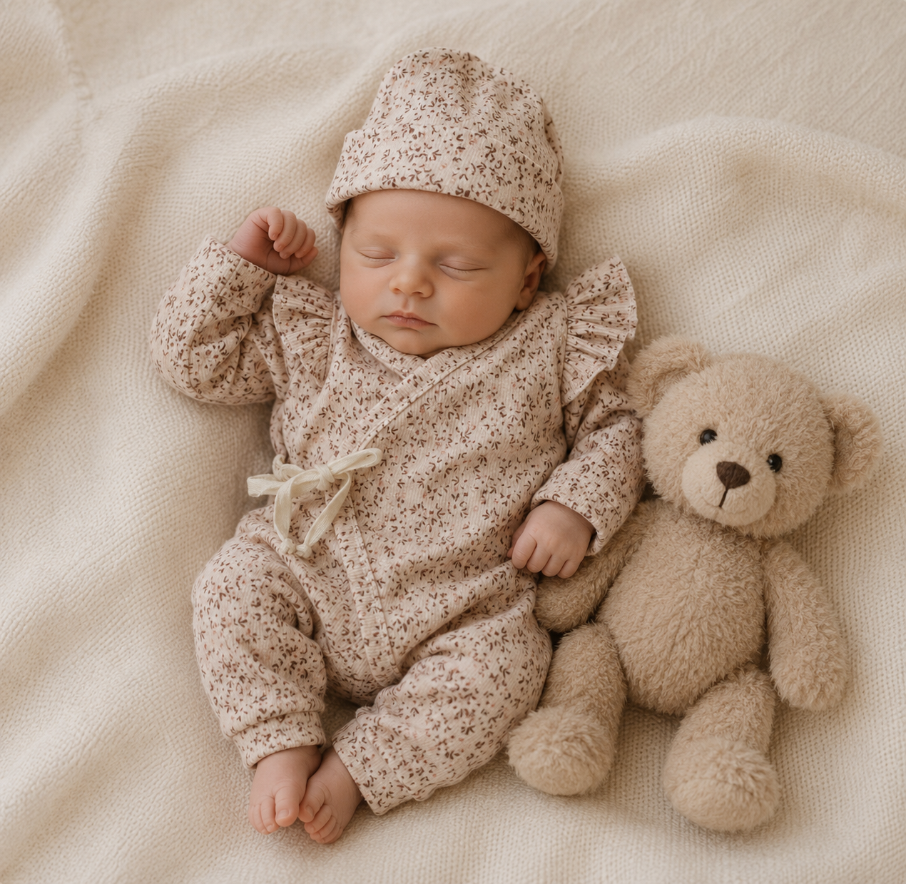 Kimono Boxpakje bloemen beige