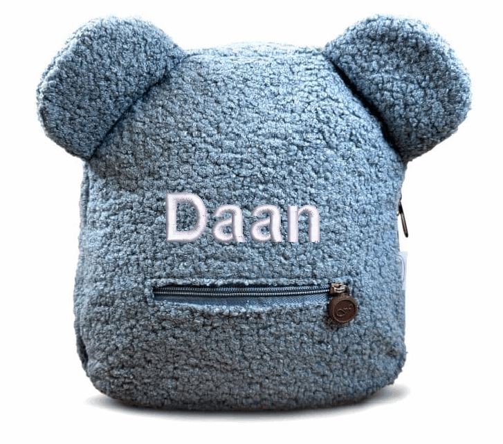 Rugtasje teddybeer Blue met geborduurde naam