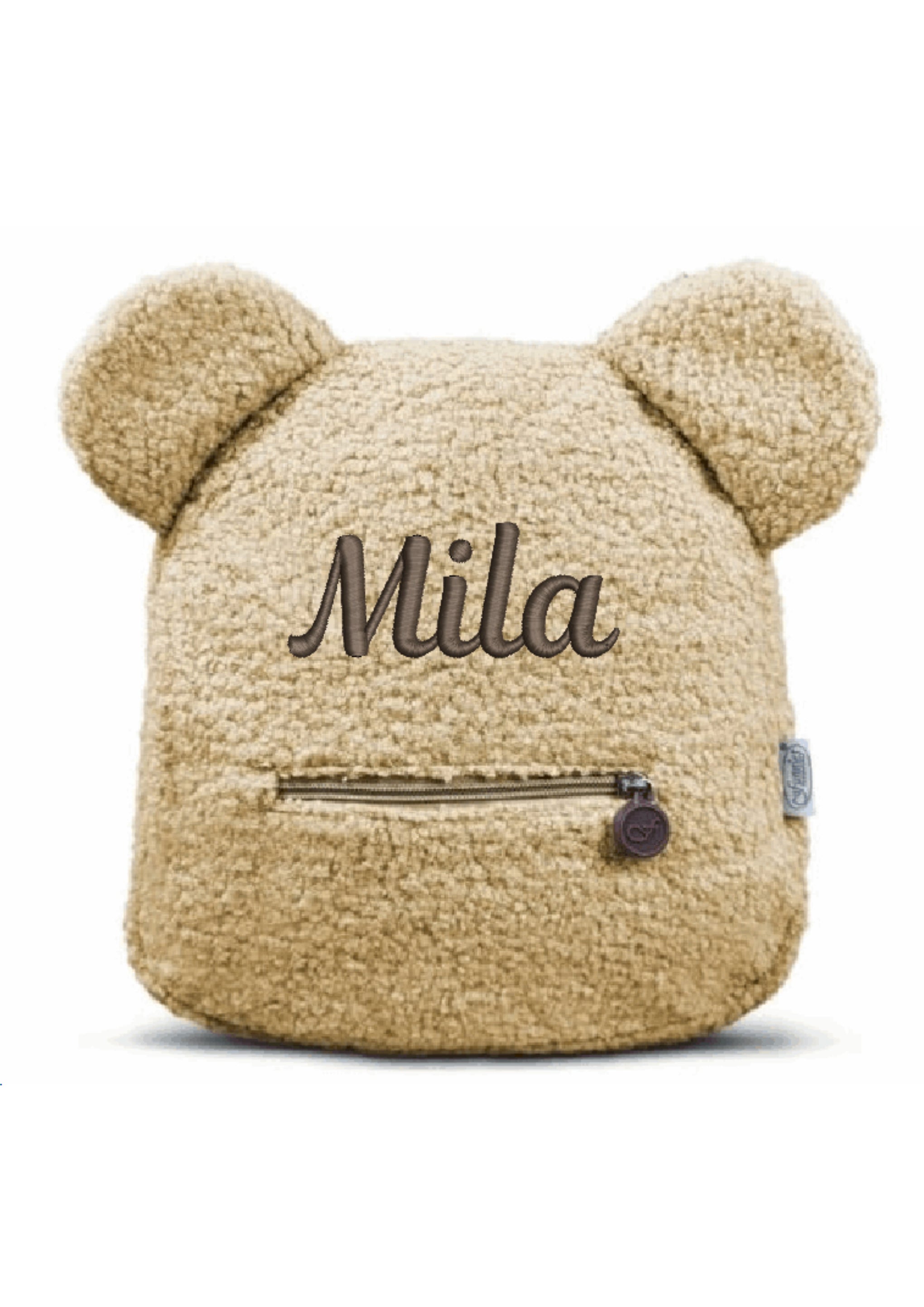 Rugtasje teddybeer cream met geborduurde naam