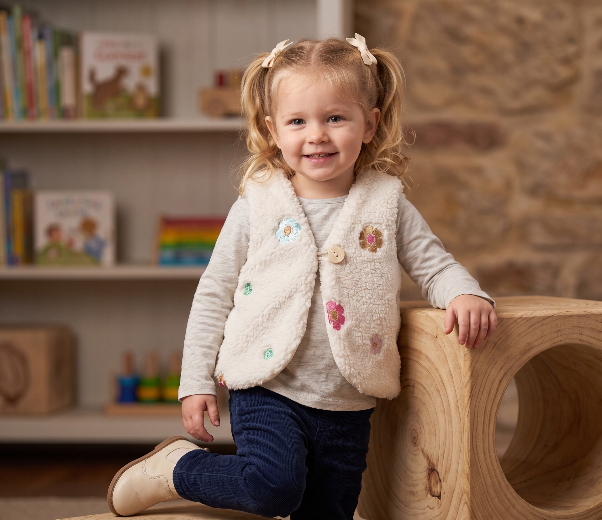 Teddy gilet geborduurde bloemen