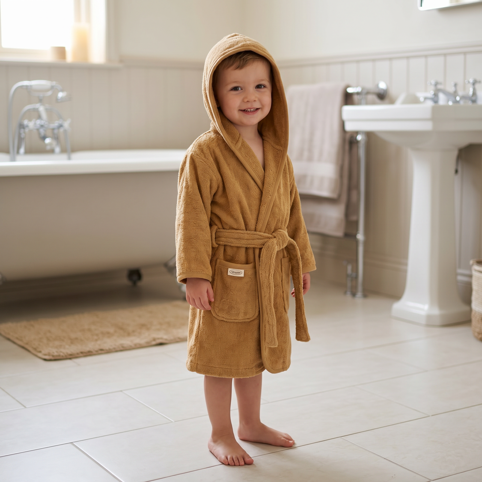 Badjas sand met Naam geborduurd voor Baby of Kind | Gepersonaliseerd Cadeau