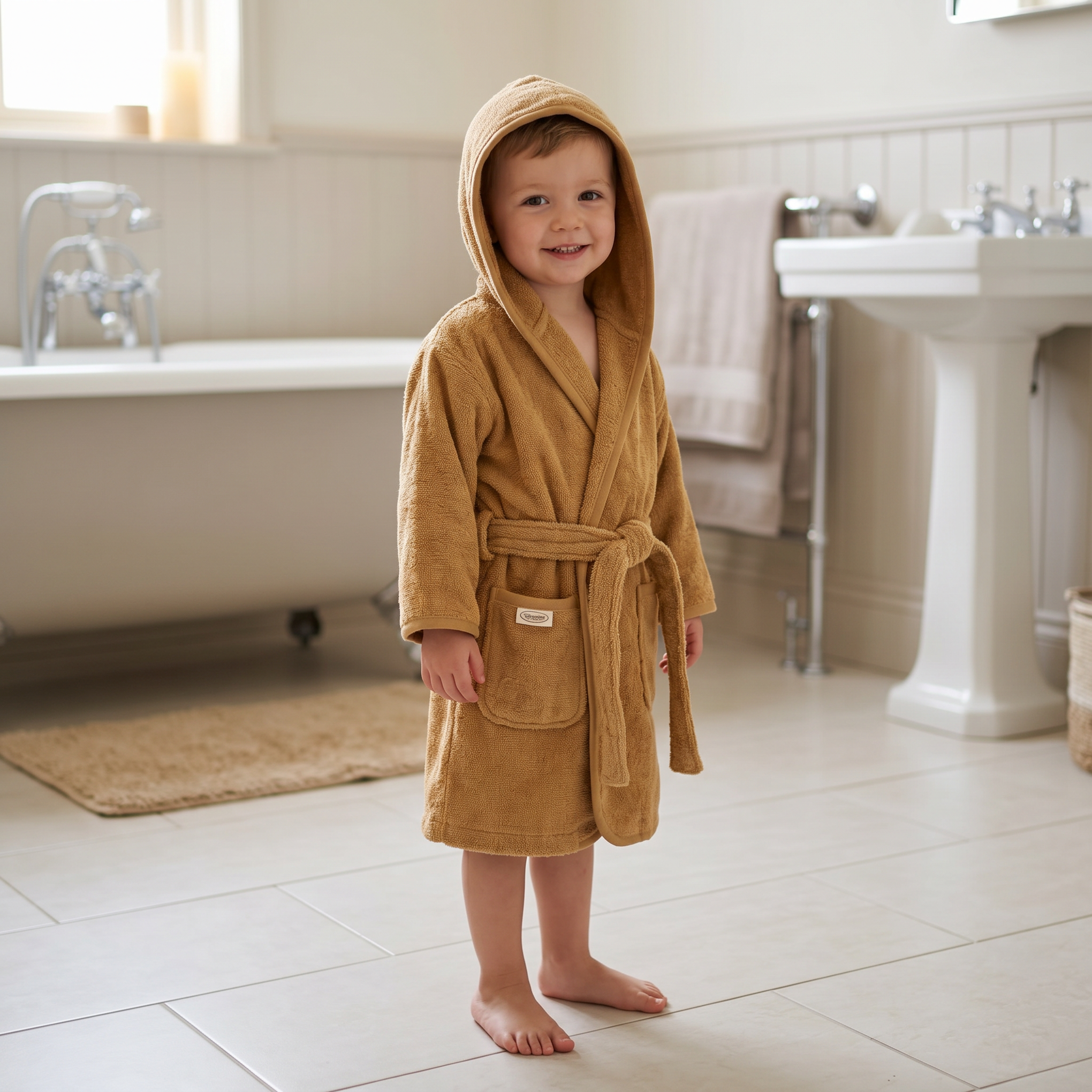 Badjas sand met Naam geborduurd voor Baby of Kind | Gepersonaliseerd Cadeau