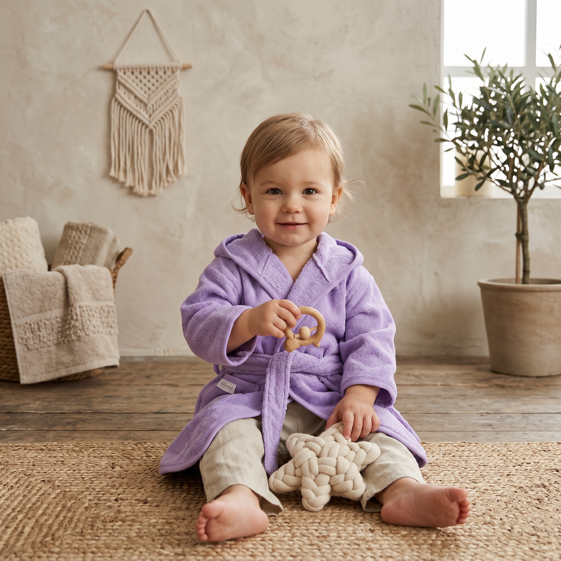 Badjas lavendel met Naam geborduurd voor Baby of Kind | Gepersonaliseerd Cadeau