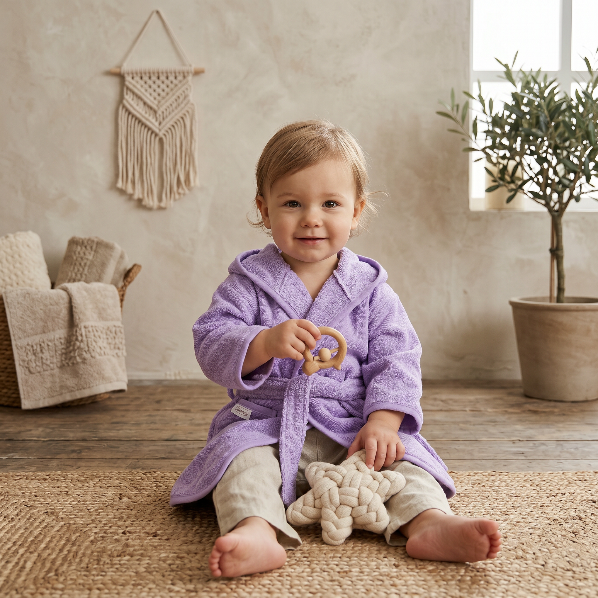 Badjas lavendel met Naam geborduurd voor Baby of Kind | Gepersonaliseerd Cadeau