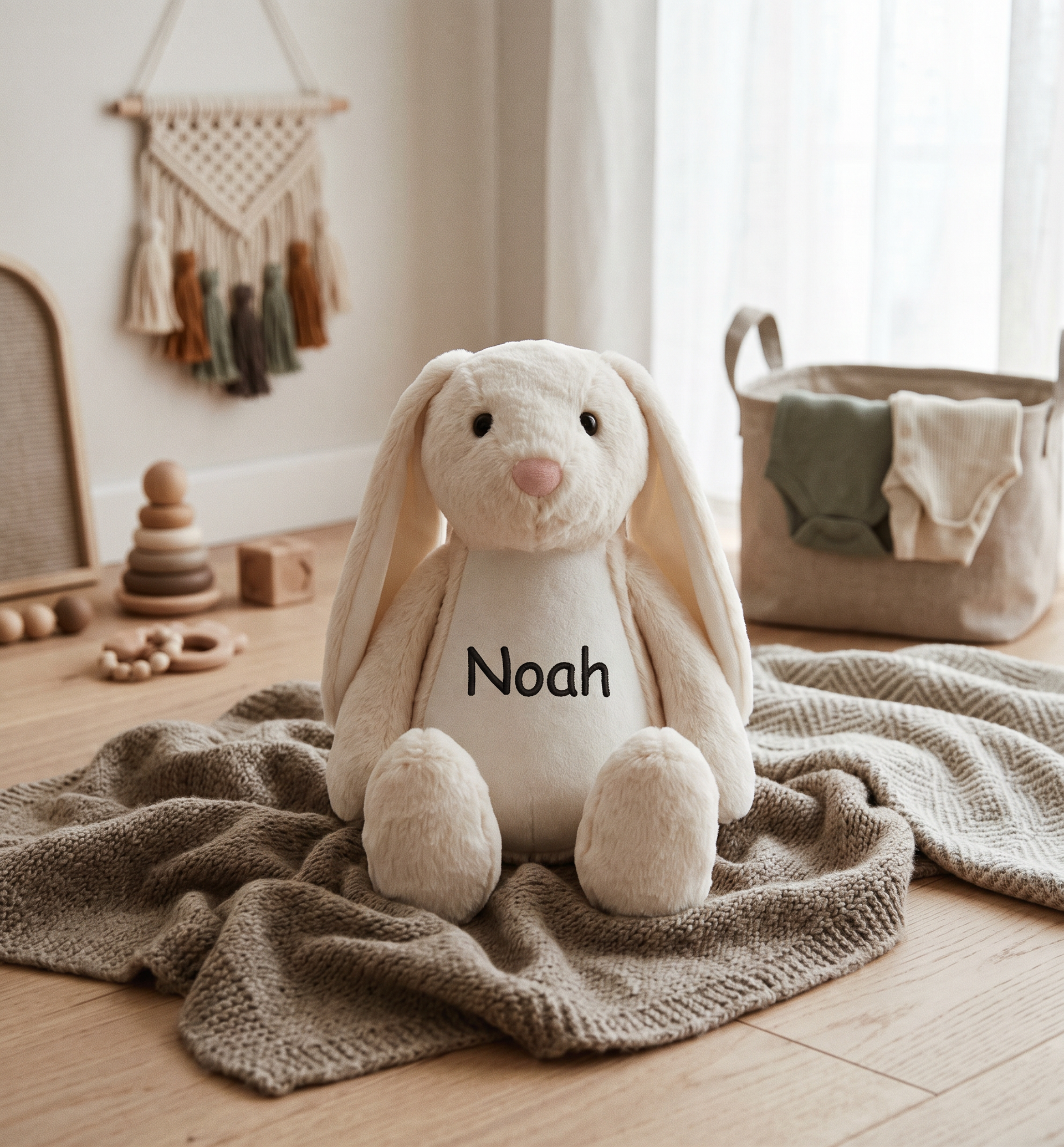 Konijn creme 42cm met geborduurde naam