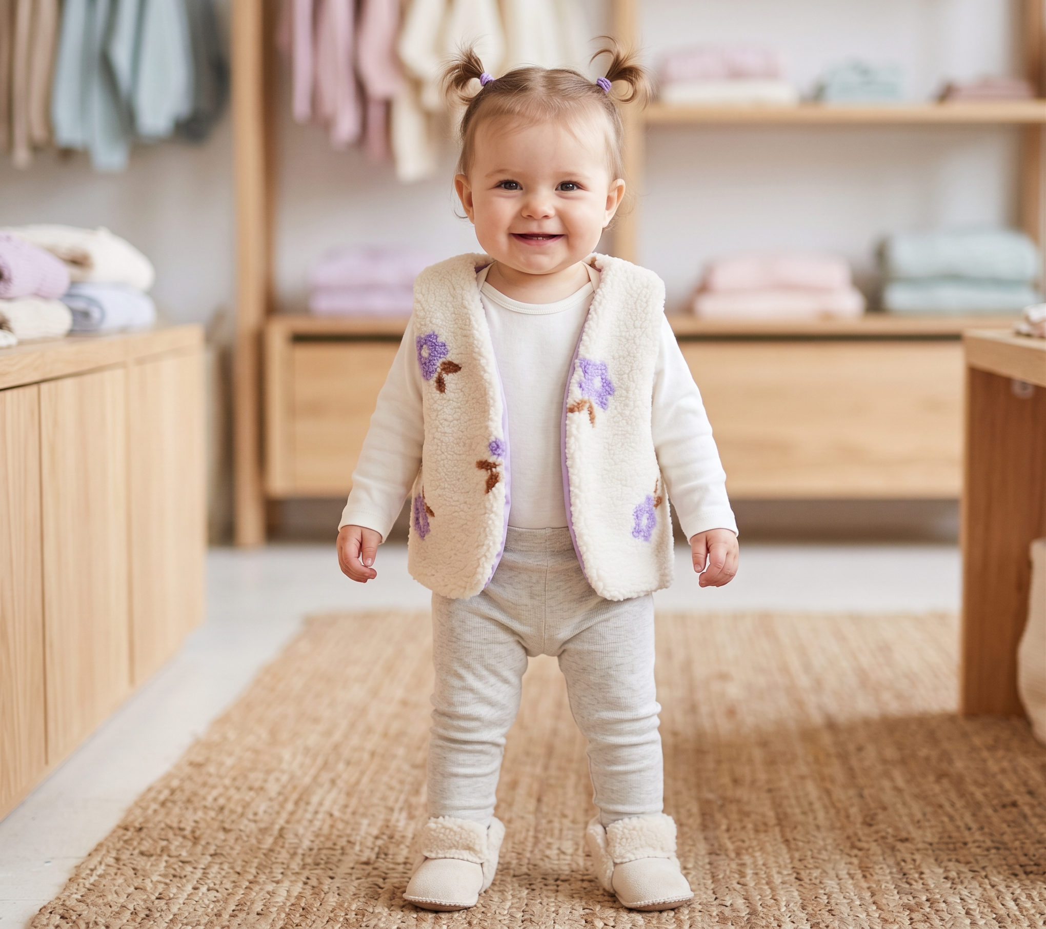 Teddy gilet  lila bloemen