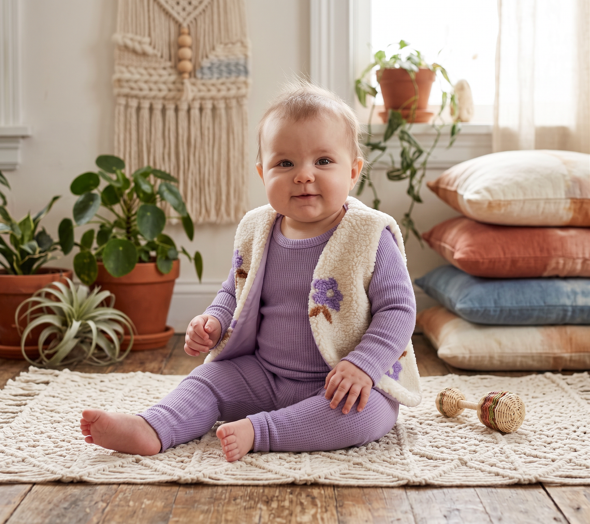 Teddy gilet  lila bloemen