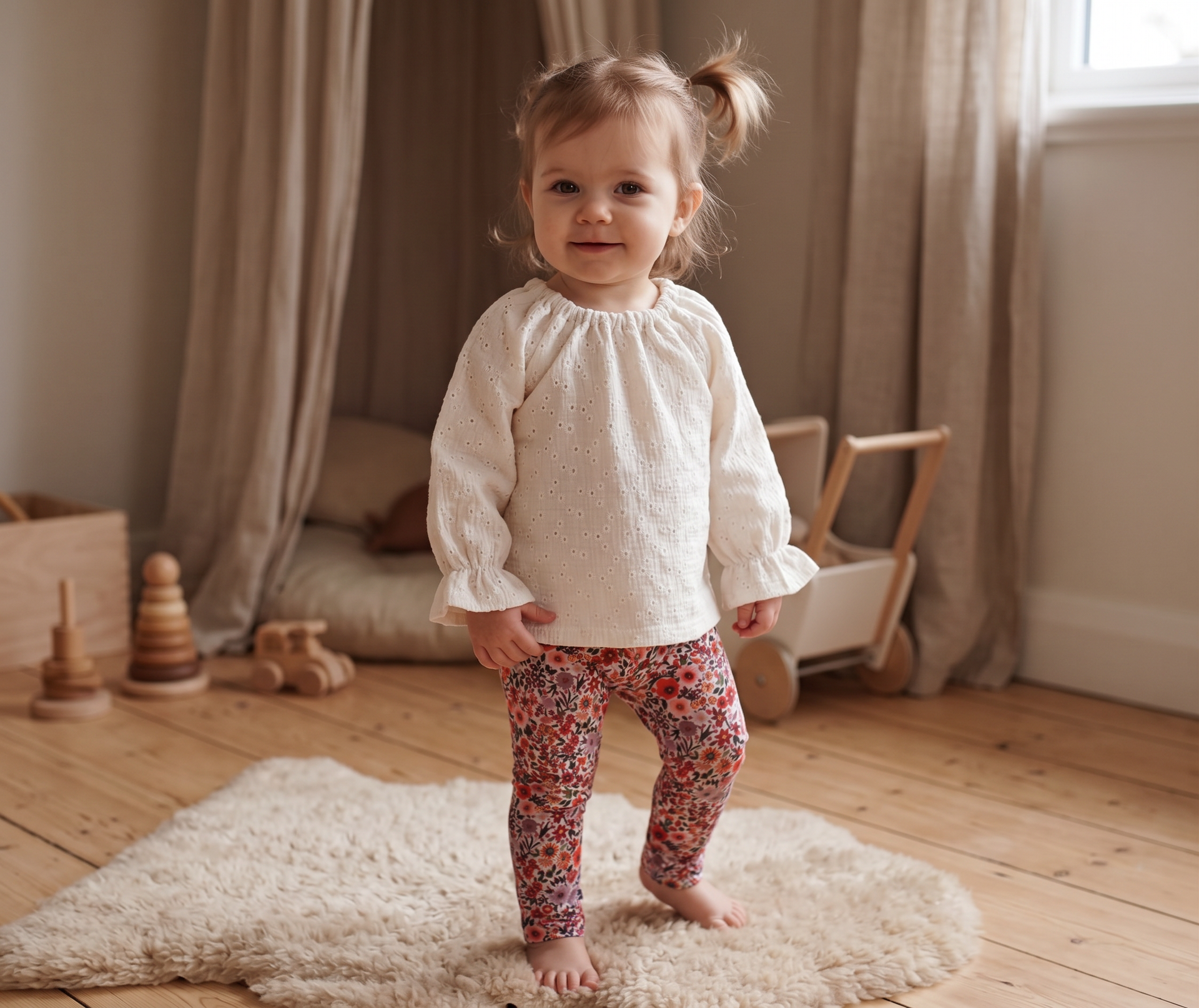 Broderie blouse met geborduurde bloemetjes naturel