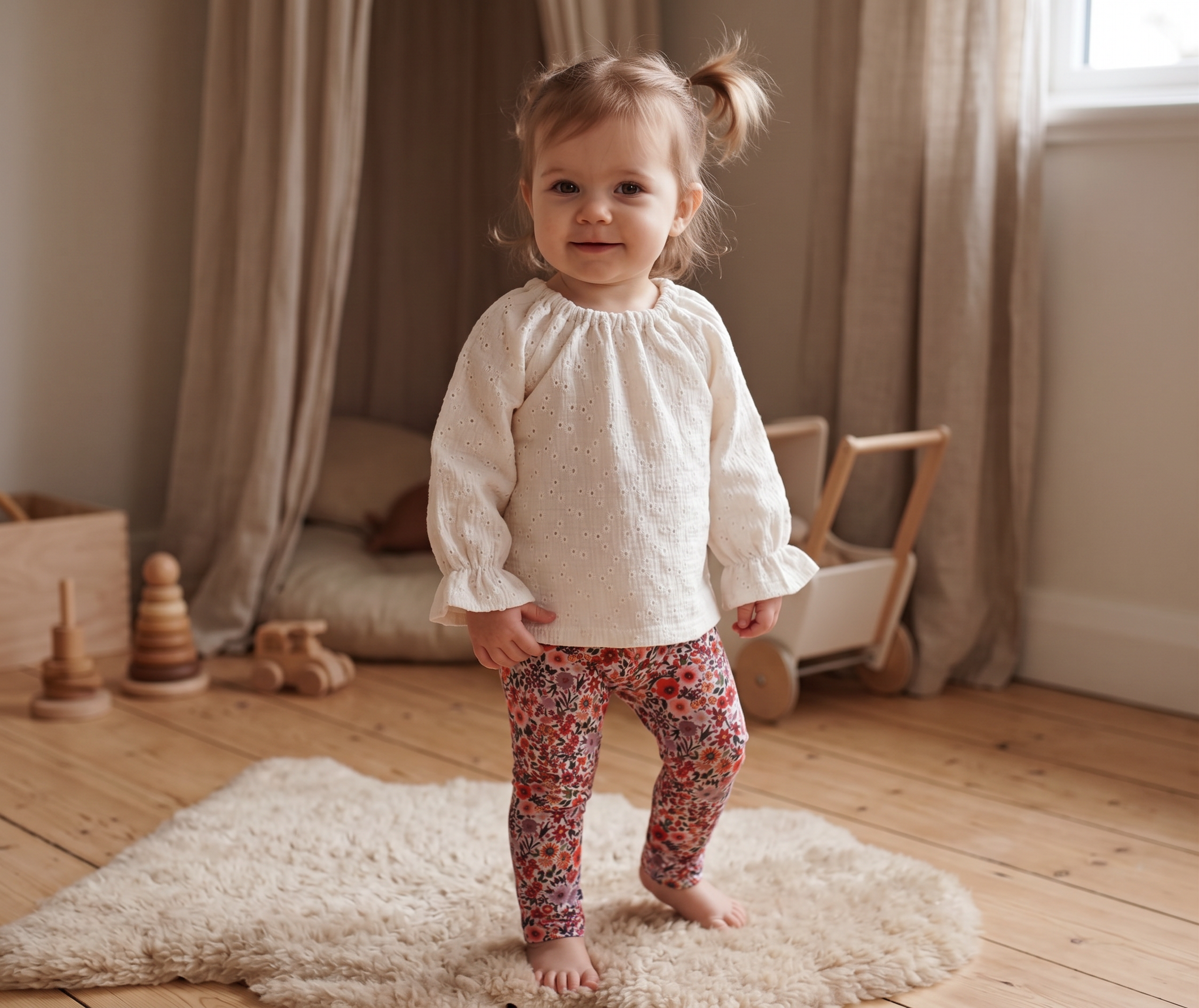 Broderie blouse met geborduurde bloemetjes naturel