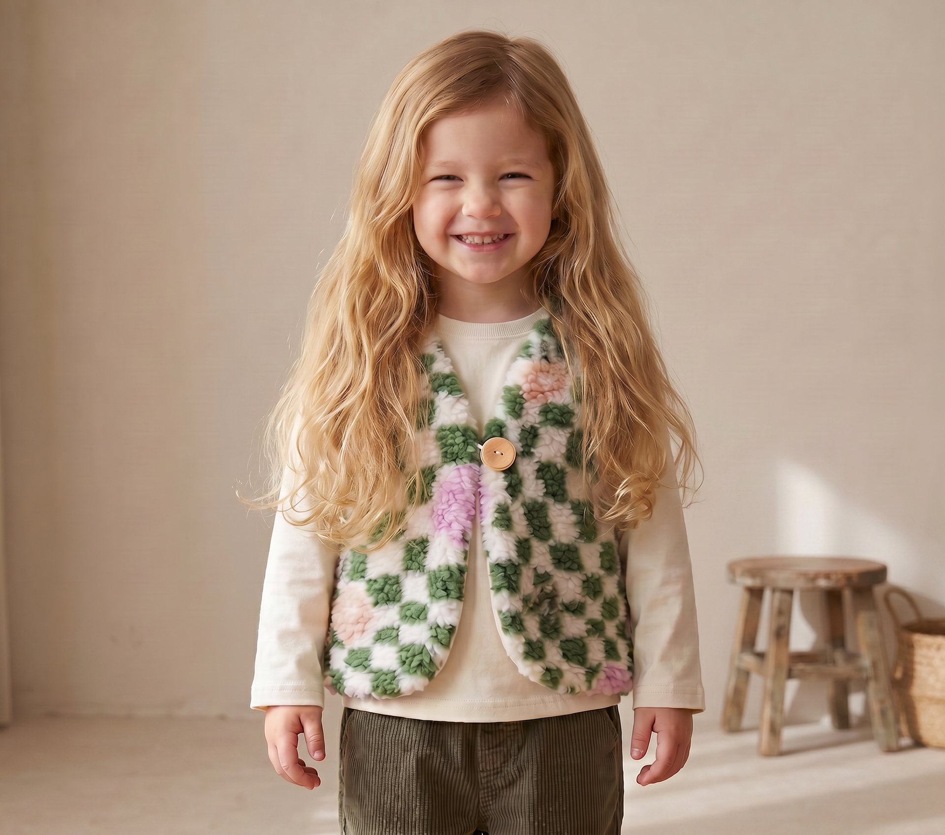 Teddy gilet bloemen olijf groen