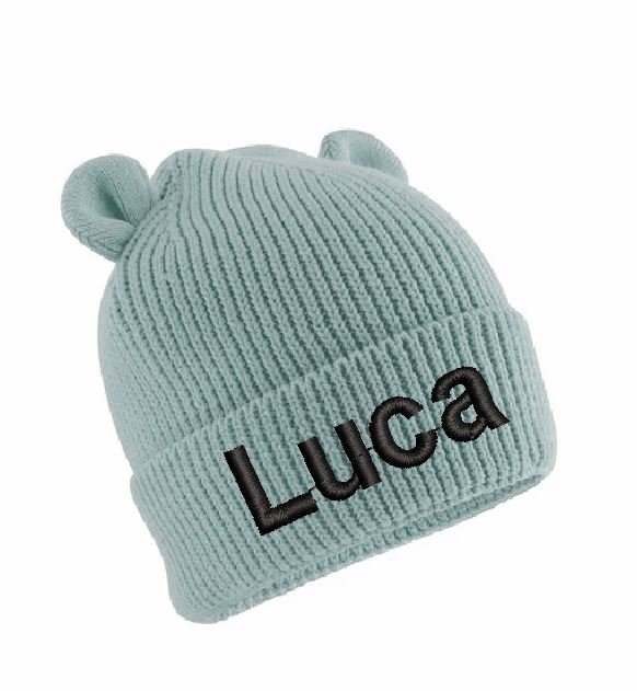 Biologische babybeanie met oren dusty turqoise
