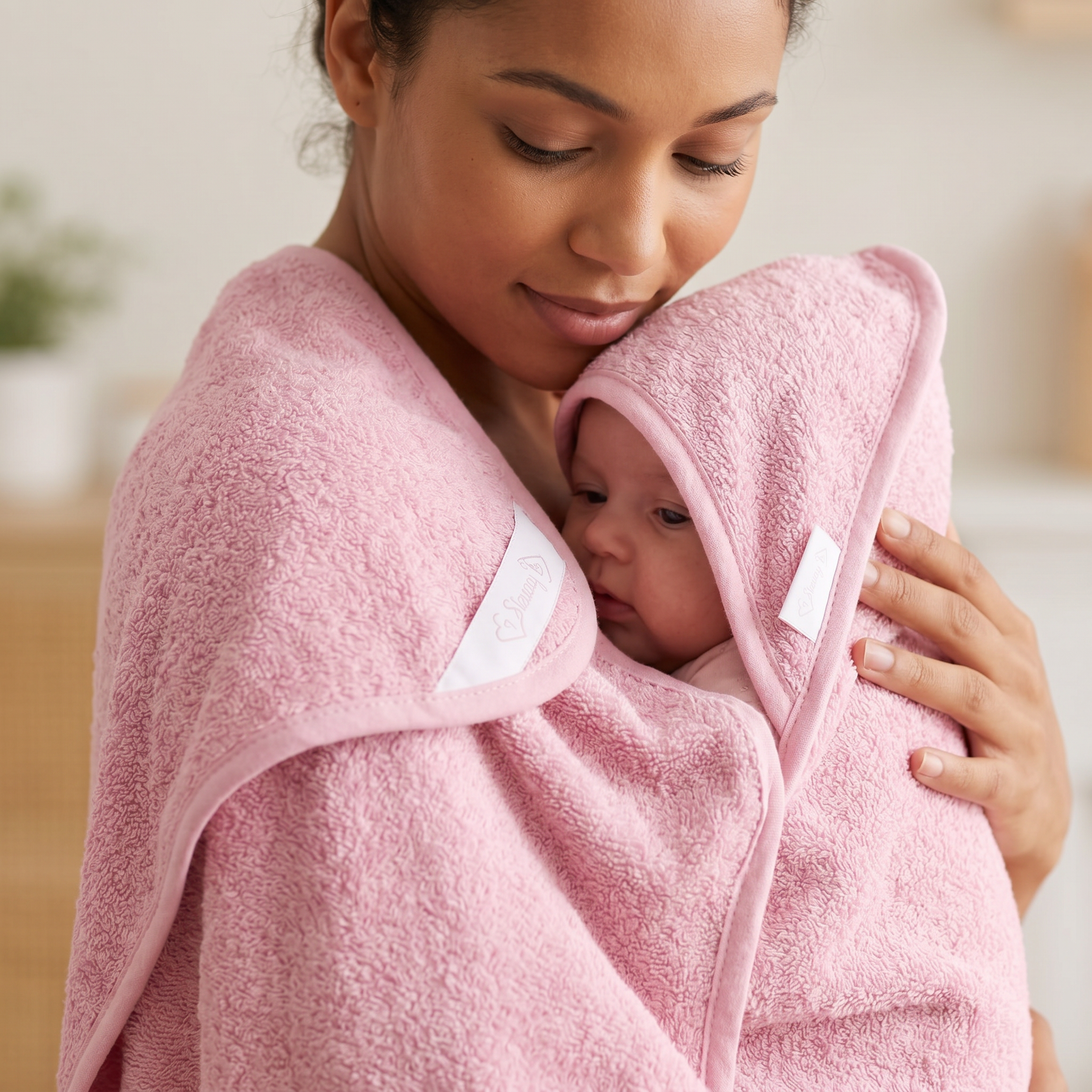 Badcape roze met geborduurde naam
