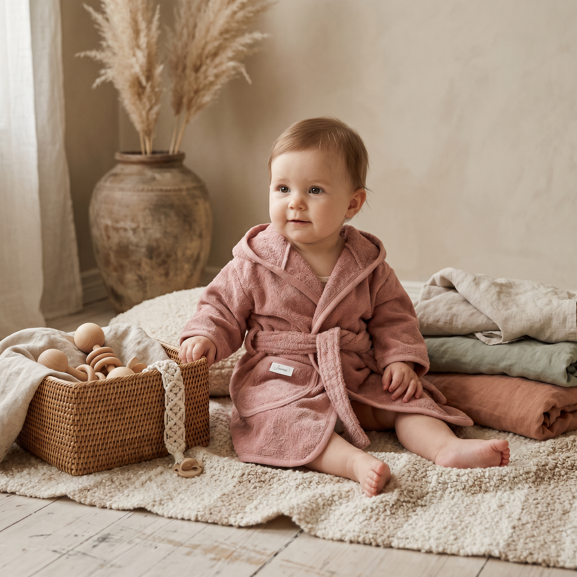 Badjas sandstone pink met Naam geborduurd voor Baby of Kind | Gepersonaliseerd Cadeau