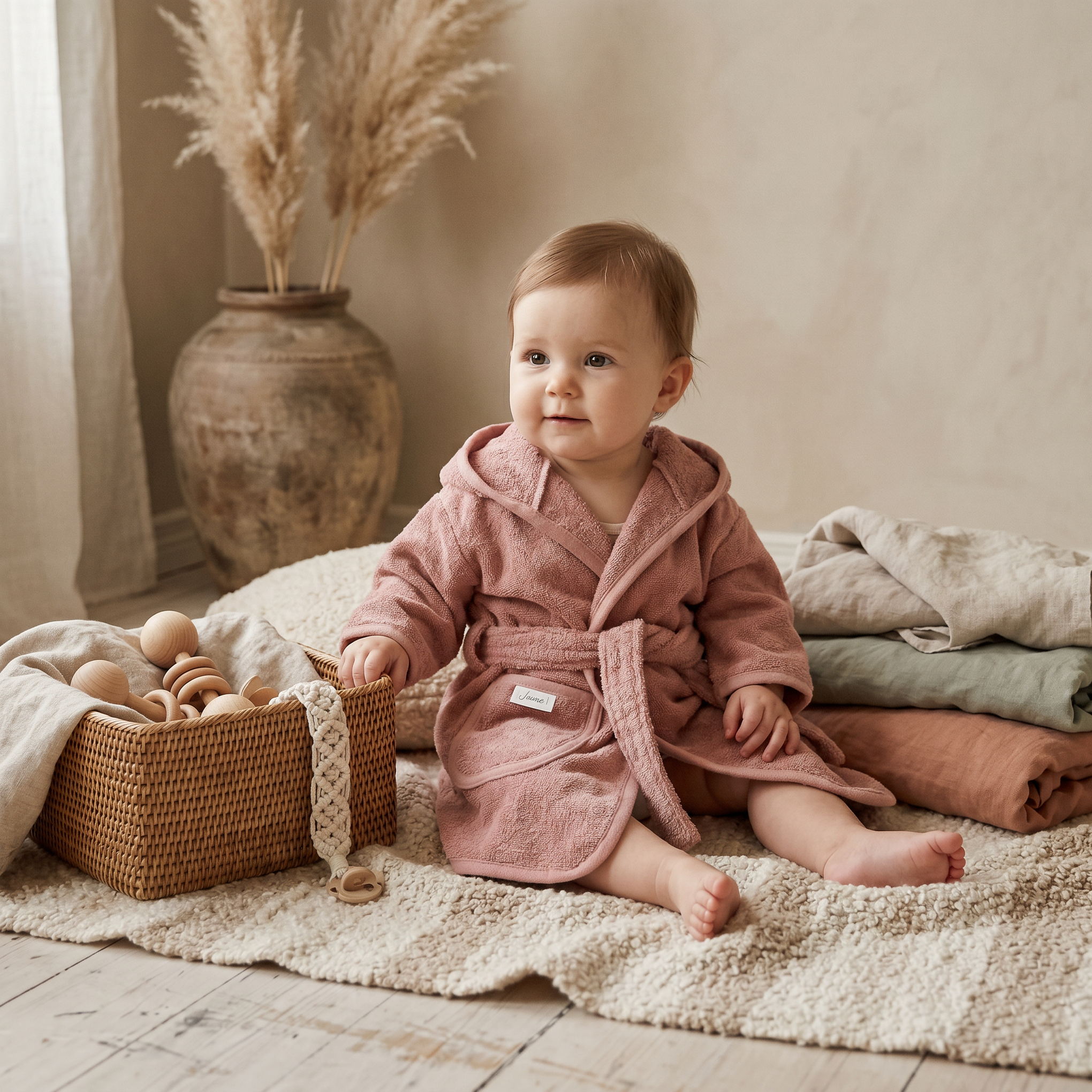 Badjas sandstone pink met Naam geborduurd voor Baby of Kind | Gepersonaliseerd Cadeau