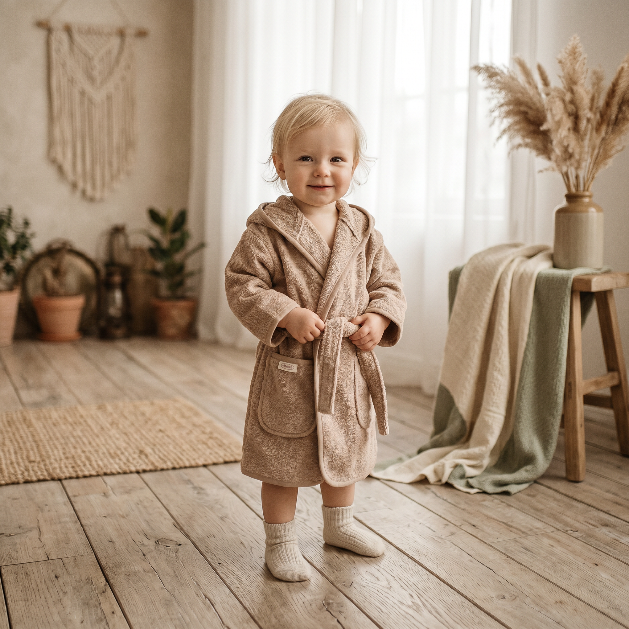 Badjas pink stone met Naam geborduurd voor Baby of Kind | Gepersonaliseerd Cadeau