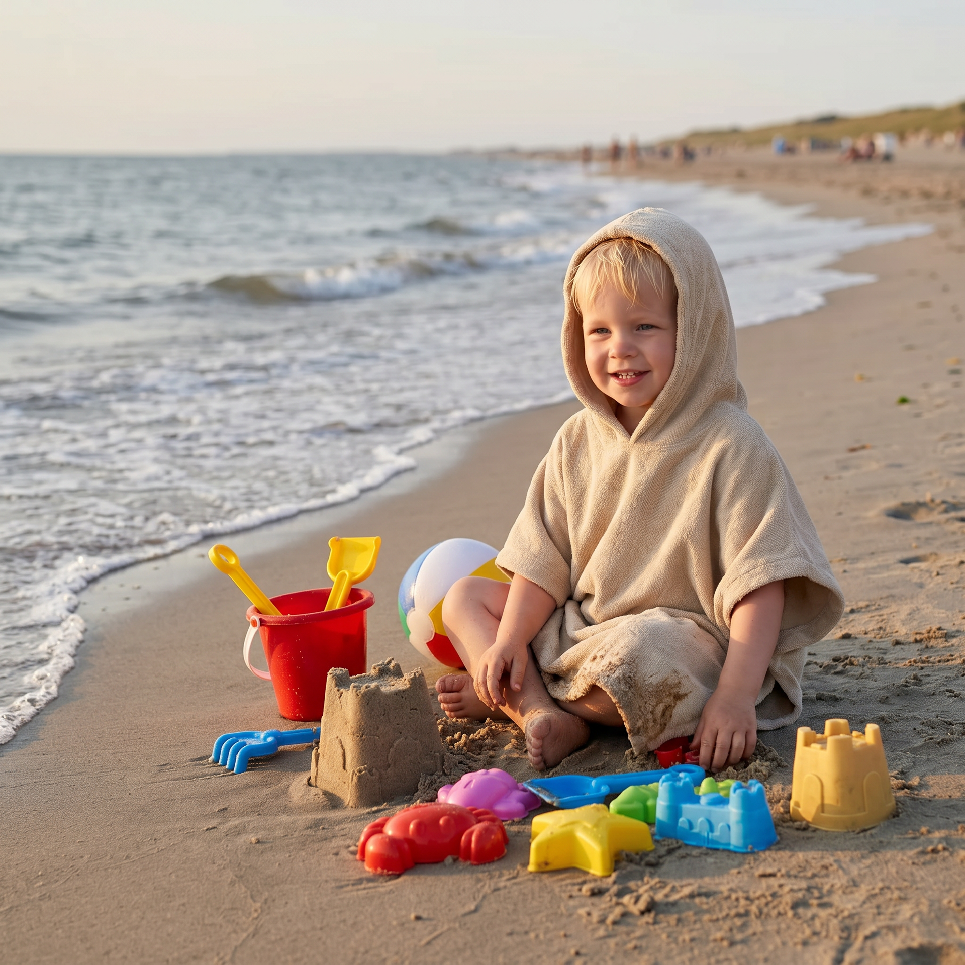 badponcho cream met geborduurde naam