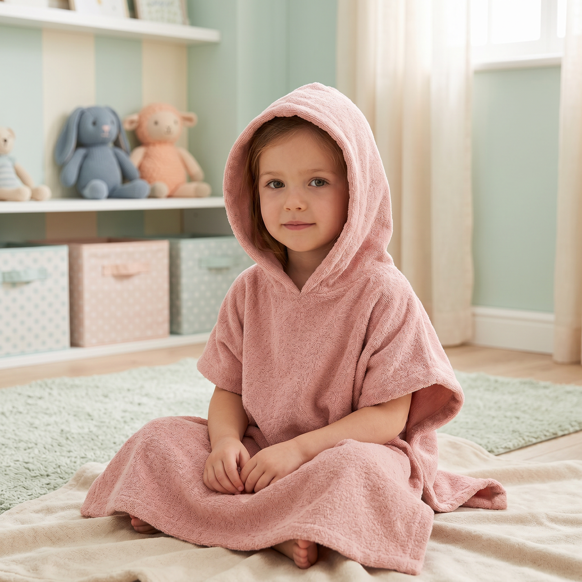 badponcho sandstone pink  met geborduurde naam