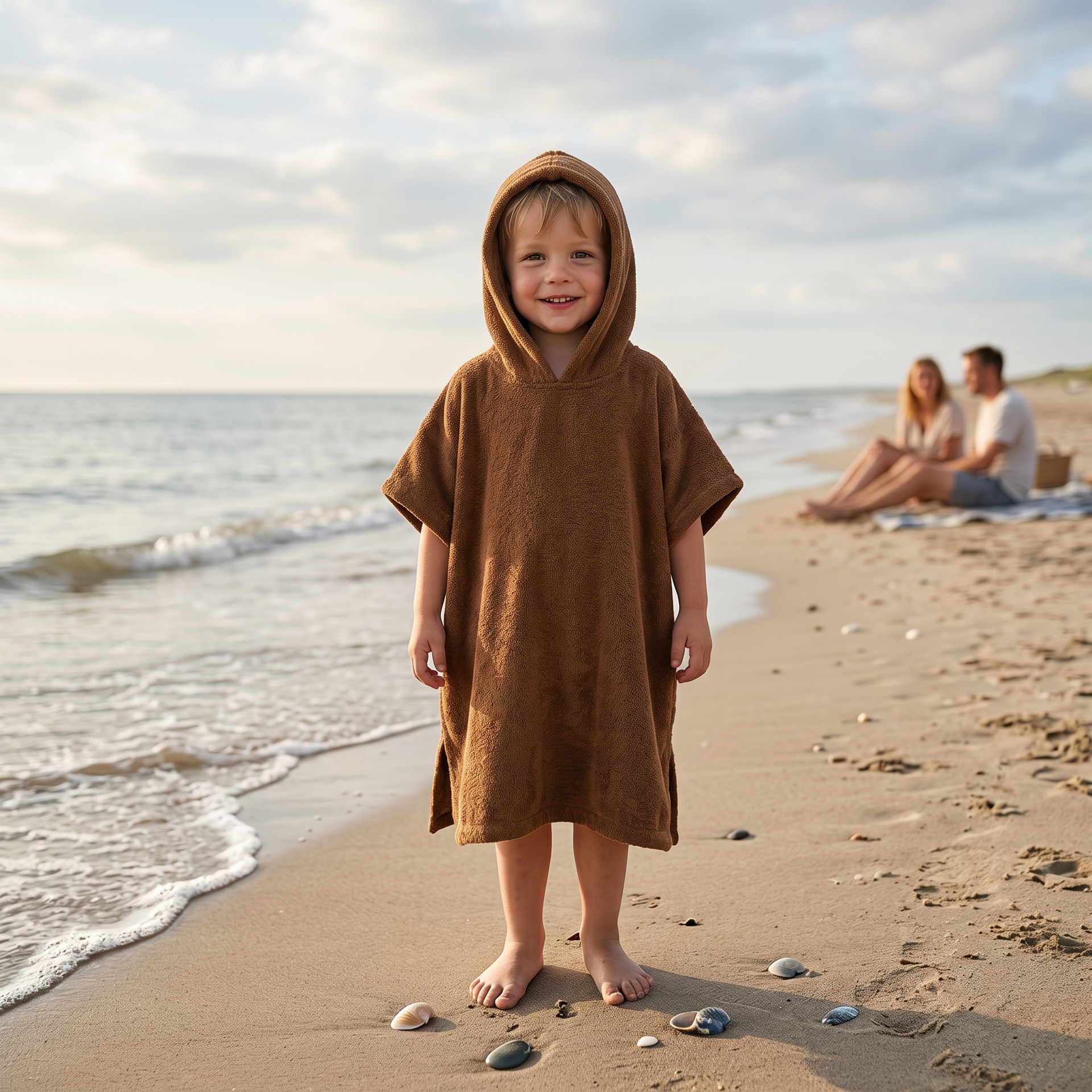 badponcho clay bruin met geborduurde naam