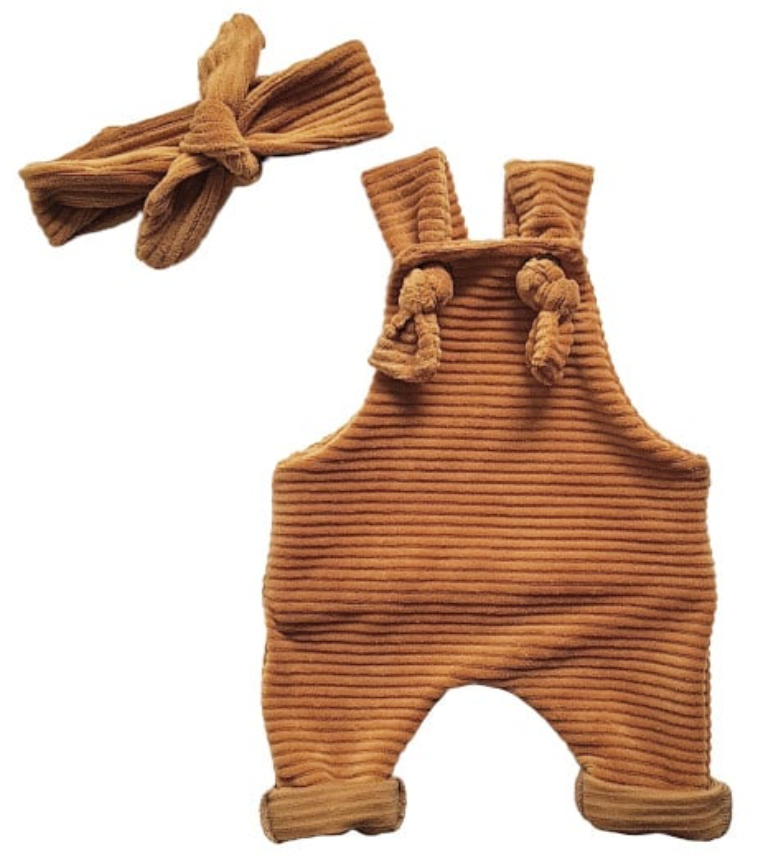 Knoop salopet velour brede rib camel