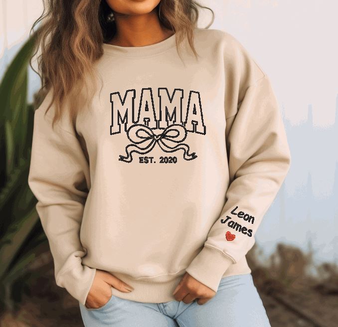 Geborduurde mama sweater + naam kids {kleurkeuze}