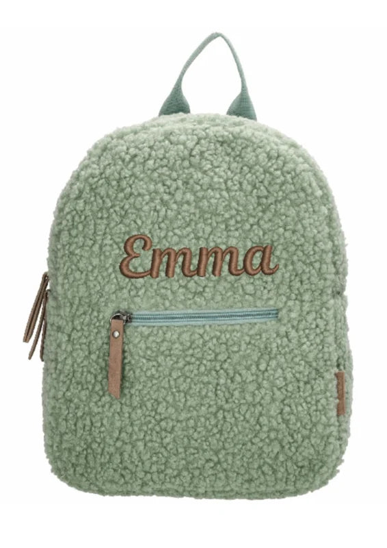 Rugtas teddy mint met geborduurde naam