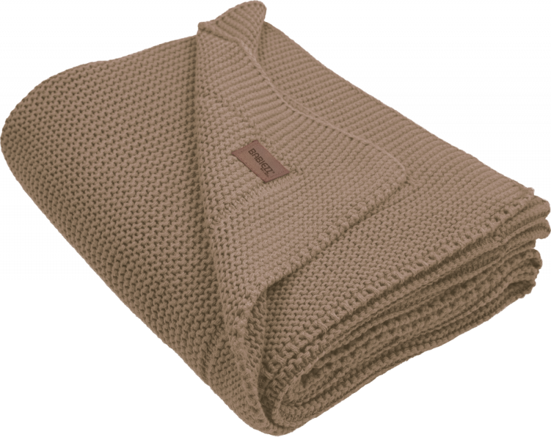 Gebreide babydeken 100% Biologisch Katoen Mocca met geborduurde naam