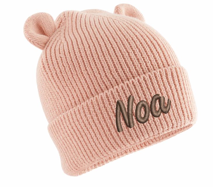 Biologische babybeanie met oren peach