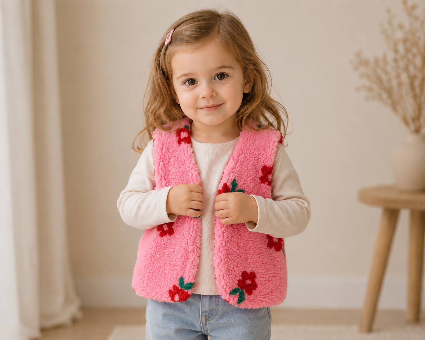 Teddy gilet  rode bloemen
