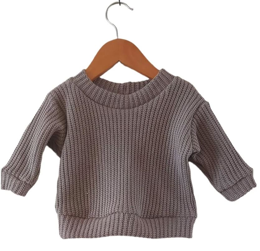 Trui big knit taupe/grijs
